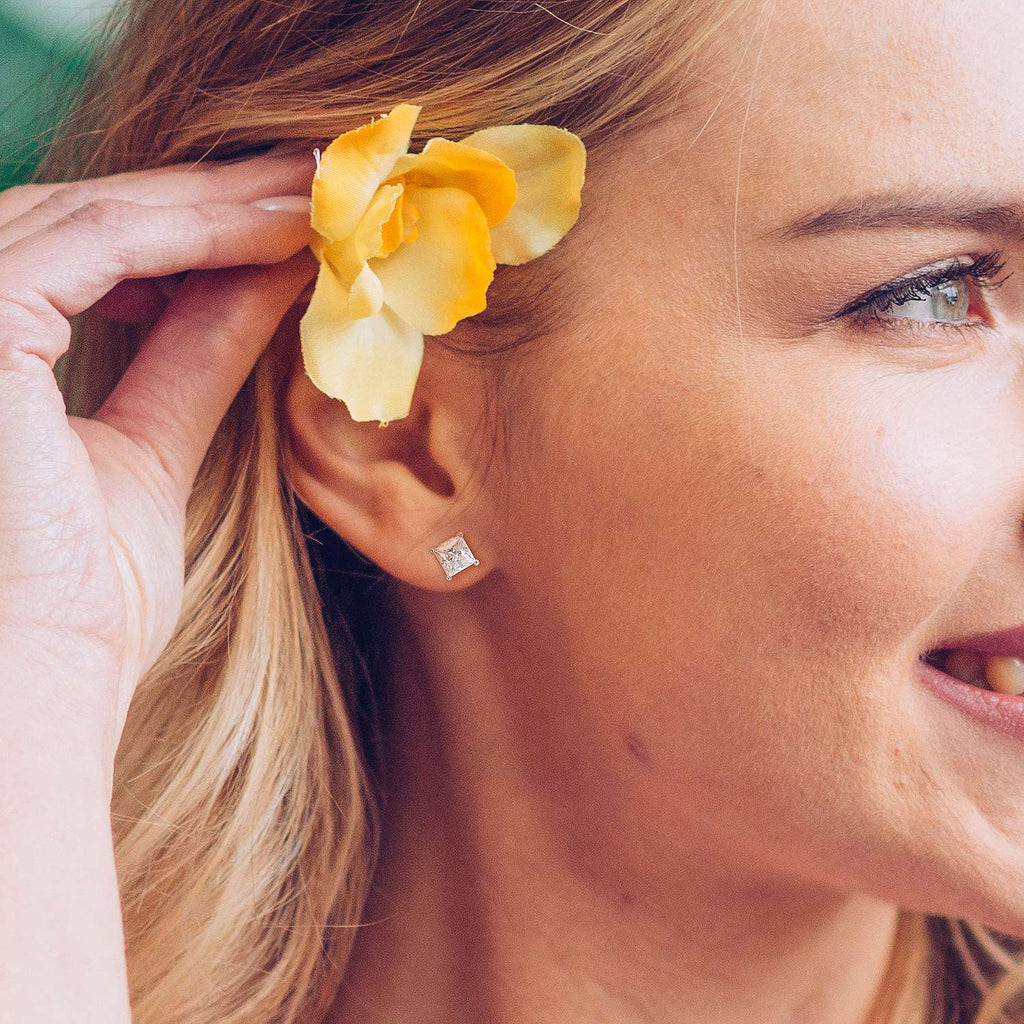 Stella Grace Sterling Silver 2-1/2 Carat T.W. Lab-Created Moissanite Square Stud Earrings